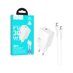 Hoco Charger Set N70 Nuevo with Single Port PD30W (Type C to Type C) White